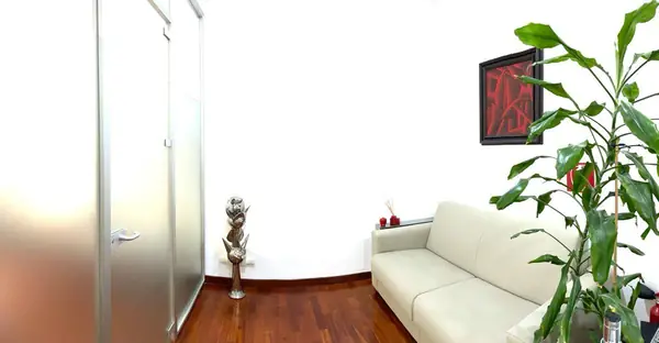 La sala d'attesa con divano e piante